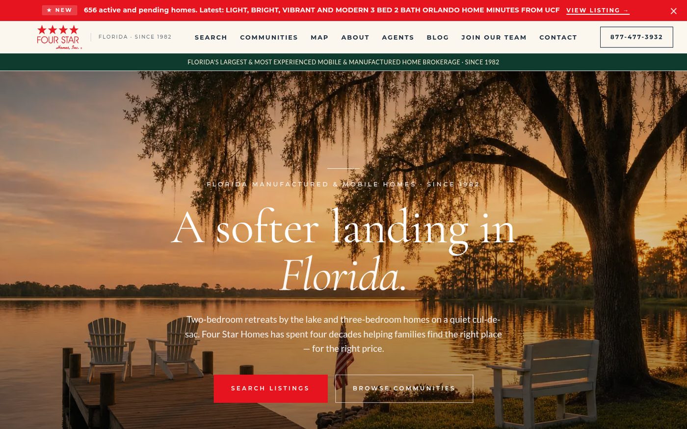 Four Star Homes website homepage built on the BrokerLEAD platform